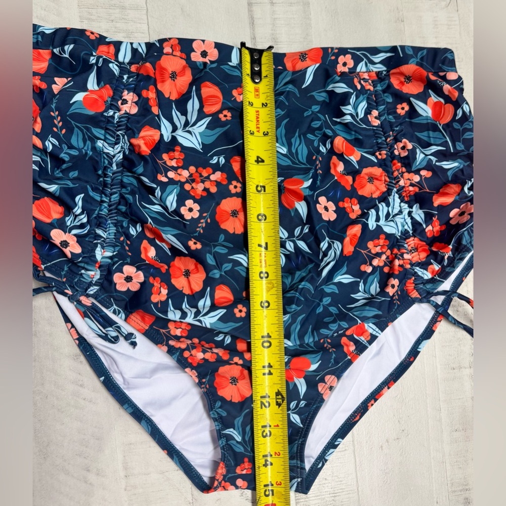 Hanna Nikole Plus Size Swimsuit Set Twist Front Bikini Drawstring Ruched Bottom - Picture 6 of 14